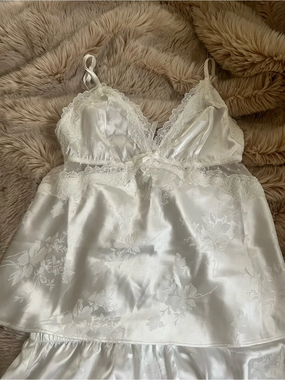 Flora Nikrooz Satin Lace Cami & Short Sleep Set - Ivory Cream XS - Picture 5 of 11